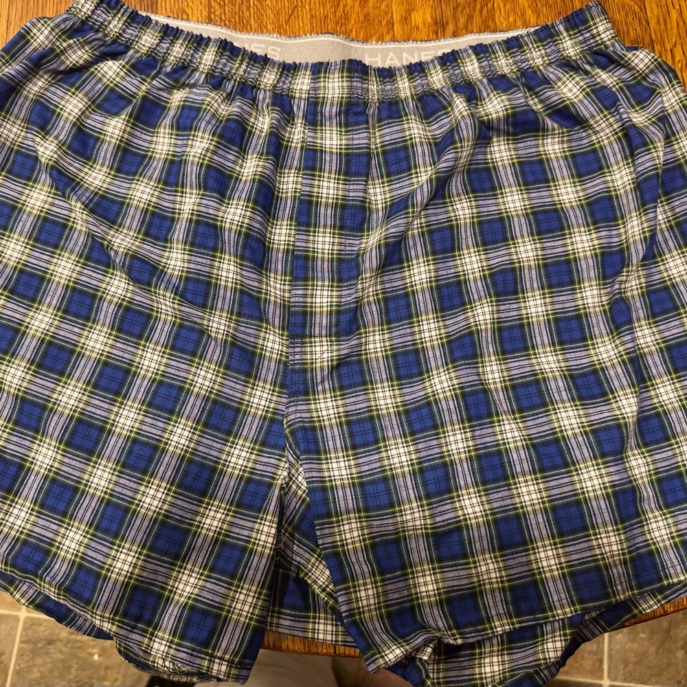 ⭐️⭐️$5  NWOT Hanes Men's Blue Plaid Shorts